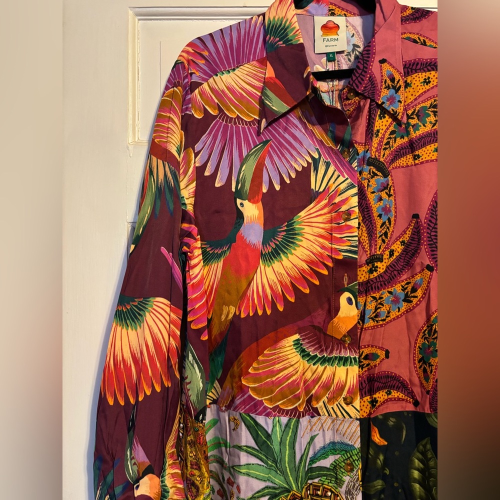 NWT Farm Rio Mixed Prints Viscose Shirt Dress - Picture 2 of 11